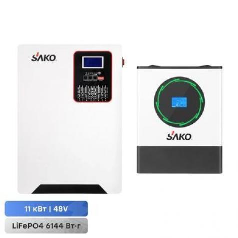 Комплект резервного питания Sako: гибридный инвертор 11kW SUNPOLO-11K +150A MPPT и аккумуляторная батарея 51.2 фото 1