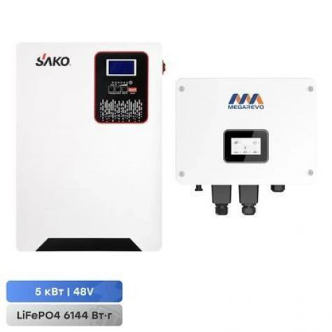 Комплект резервного питания: гибридный инвертор 5kW Megarevo, аккумуляторная батарея 51.2В 6144Втг Sako Li-Sun фото 1