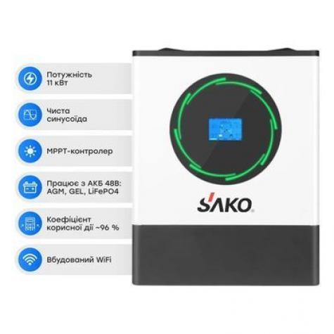 Комплект резервного питания Sako: гибридный инвертор 11kW SUNPOLO-11K 48V+150A MPPT S2 и 2 аккумуляторные фото 2