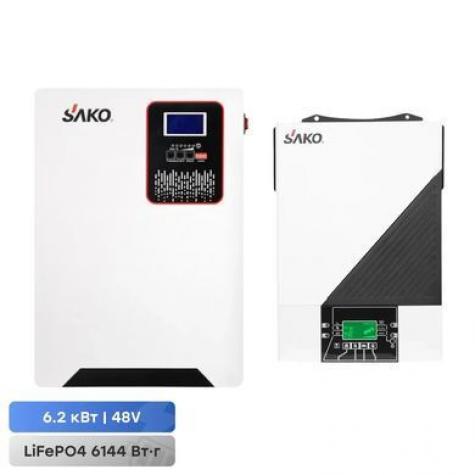 Комплект резервного питания Sako: гибридный инвертор 6.2 кВт SUNON IV 48В +120A MPPT и аккумуляторная батарея фото 1