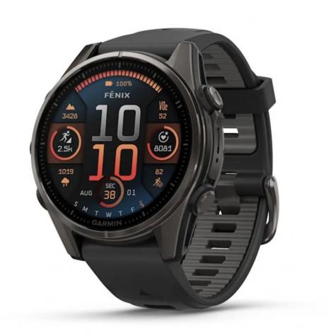 Умные часы Garmin Fenix 8, 43 мм, AMOLED, Sapphire Carbon Gray DLC Titanium with black/pebble gray silicone band фото 1