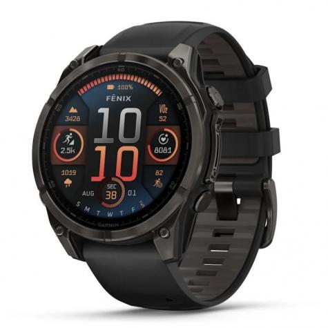 Умные часы Garmin Fenix 8, 47 мм, AMOLED, Sapphire Carbon Gray DLC Titanium with Black/Pebble Gray Silicone Band фото 1