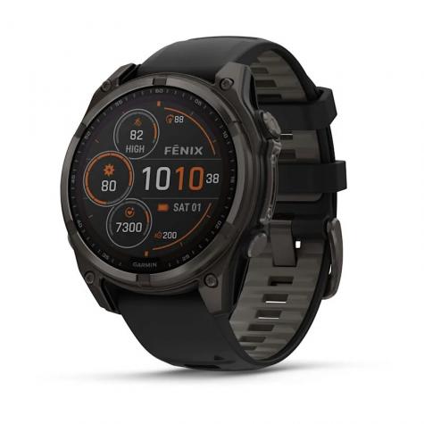 Умные часы Garmin Fenix 8, 47 мм, Solar, Sapphire carbon gray DLC titanium with black/pebble gray silicone фото 1