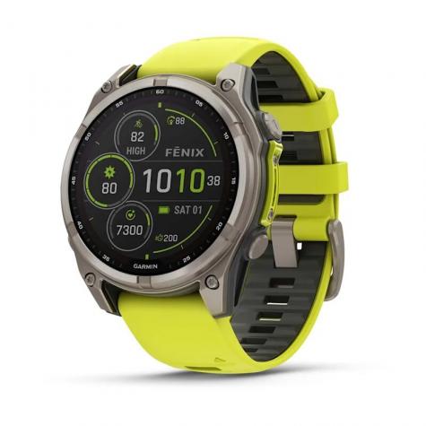 Умные часы Garmin Fenix 8, 47 мм, Solar, Sapphire titanium with an amp yellow/graphite silicone band фото 1