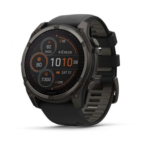 Умные часы Garmin Fenix 8, 51 мм, Solar, Sapphire Carbon Gray DLC Titanium with Black/Pebble Gray Silicone фото 1