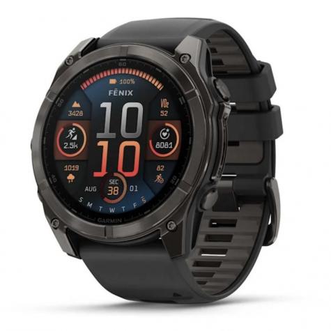 Умные часы Garmin Fenix 8, 51 мм, AMOLED, Sapphire Carbon Gray DLC Titanium with Black/Pebble Gray Silicone band фото 1