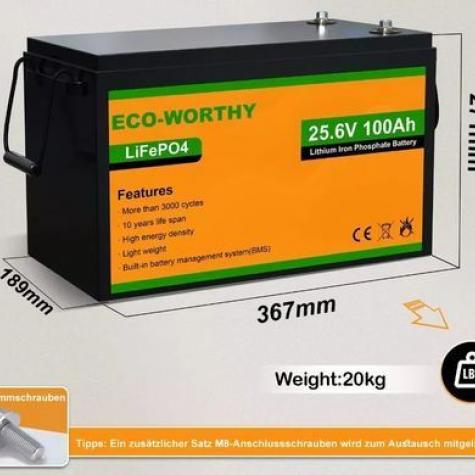 Аккумулятор 24V 100Ah LiFePO4 ECO-WORTHY 24100 фото 2