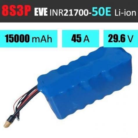 Аккумуляторная сборка 8S3P EVE INR21700-50E: 15000 mAh, 45A, 29.6V / Емкая батарейная сборка 8S3P EVE фото 1