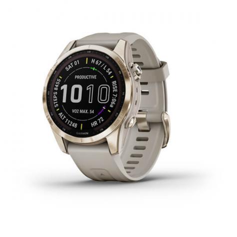 Часы Garmin Fenix 7S Sapphire Solar титановый кремовый с нейлоновым ремешком фото 1