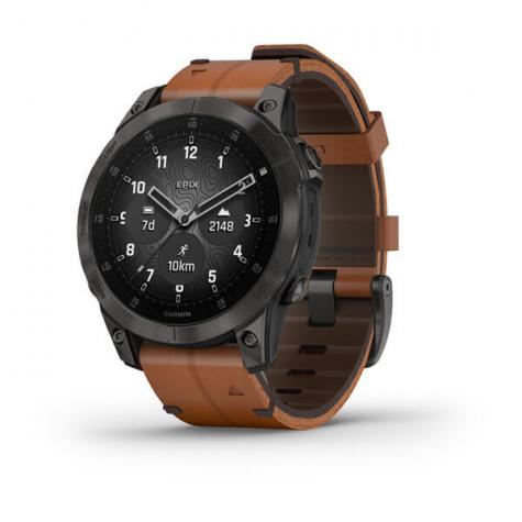 Garmin EPIX (Gen 2) Sapphire титановый черный с коричневым кожаным ремешком фото 1