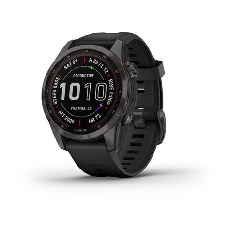 Garmin Fenix 7s Solar серый с черным силиконовым ремешком черный фото 1