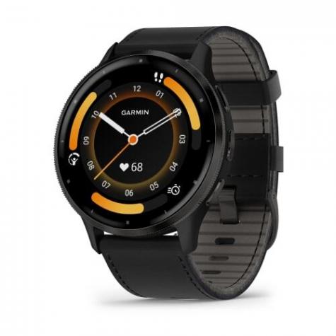 Garmin  VENU 3 черные с серым безелем и кожаным ремешком фото 1