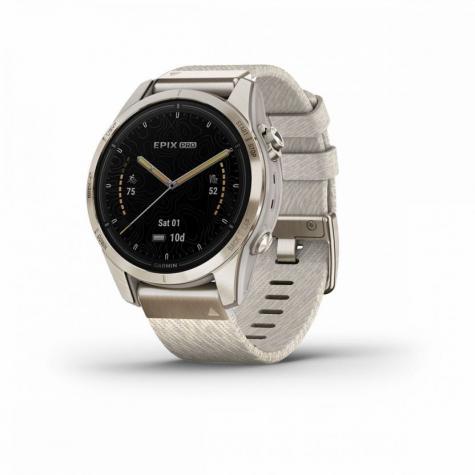 Умные часы Garmin EPIX PRO (Gen 2) Sapphire Edition 42 мм, золотистый корпус с нейлоновым ремешком сливочного цвета фото 1