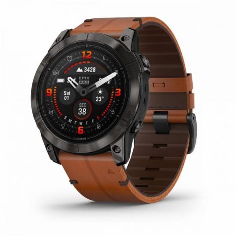 Умные часы Garmin EPIX PRO (Gen 2) Sapphire Edition 51 мм, титановый угольно-серый, DLC, коричневый кожаный ремешок фото 1