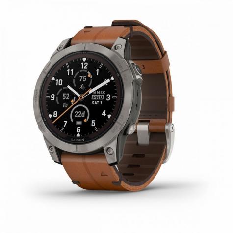 Умные часы Garmin FENIX 7 PRO Sapphire Solar титановый серый с коричневым кожаным ремешком фото 1