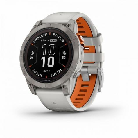 Умные часы Garmin FENIX 7 PRO Sapphire Solar титановый серый с серо-оранжевым ремешком фото 1