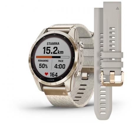Умные часы Garmin FENIX 7S Sapphire Solar титановый кремовый с нейлоновым ремешком фото 1