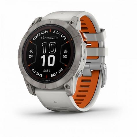 Умные часы Garmin FENIX 7X PRO Sapphire Solar Edition Титановый корпус с дымчато-серым оранжевым ремешком фото 1