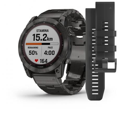 Умные часы Garmin Fenix 7X Sapphire Solar титановый угольно-серый DLC с угольно-серым титановым DLC браслетом фото 1
