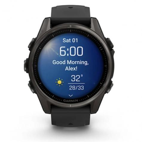 Умные часы Garmin Fenix 8, 43 мм, AMOLED, Sapphire Carbon Gray DLC Titanium with black/pebble gray silicone band фото 3