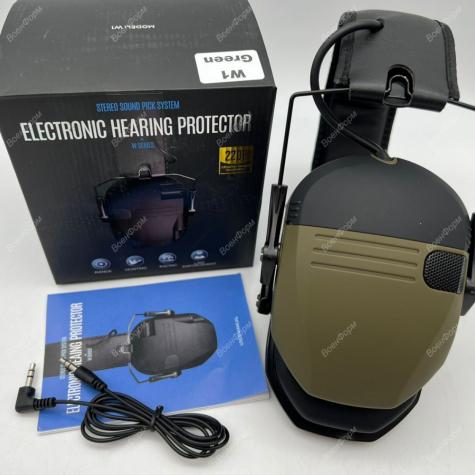 Тактические складные активные наушники ELECTRONIC HEARING PROTECTOR SERIES W1 GREEN фото 1