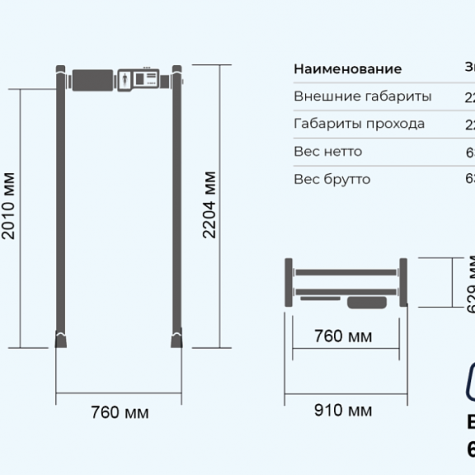 Арочный металлодетектор Блокпост Матрёшка PC V 6300 (63|42|21) фото 4