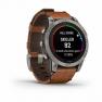 Умные часы FENIX 7 PRO Sapphire Solar титановый серый с коричневым кожаным ремешком фото навигации 1